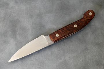 Couteau fixe drop-point manche loupe de séquoia lame acier Bölher N690