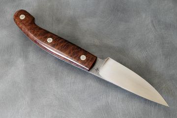 Couteau fixe drop-point manche loupe de séquoia lame acier Bölher N690