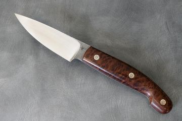 Couteau fixe drop-point manche loupe de séquoia lame acier Bölher N690