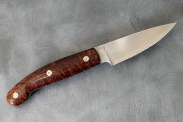 Couteau fixe drop-point manche loupe de séquoia lame acier Bölher N690