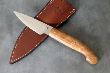 Couteau fixe drop-point manche fourche de hêtre lame acier Bölher N690