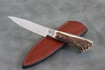 Couteau fixe de Botte bois de cerf damas inox