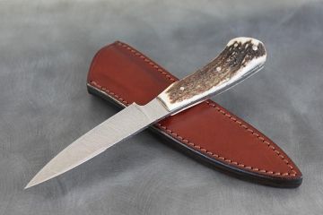 Couteau fixe de Botte bois de cerf damas inox