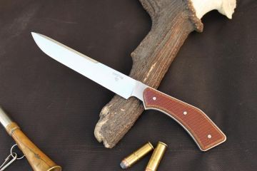 Couteau de camp bushcraft artisanal acier mox27co micarta brown