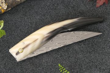 Couteau capucin damas inox Le Plantaurel manche corne jaspée noire