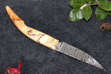 Couteau capucin damas carbone Le Plantaurel manche peuplier stabilisé