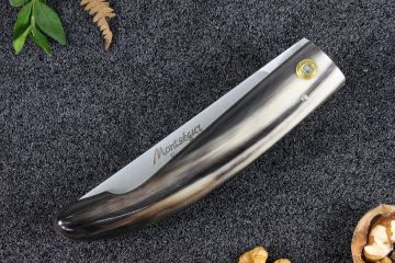 Couteau de poche régional Montségur rustique corne jaspée brune 12c27