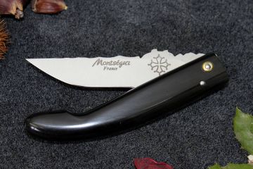 Couteau cathare Montségur profil croix Occitane corne noire 12c27