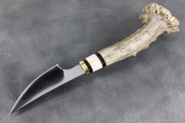 Petit couteau en bois de chevreuil Skinner lame acier damas inox