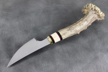 Petit couteau en bois de chevreuil Skinner lame acier damas inox