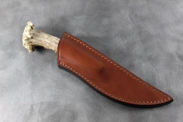 Petit couteau en bois de chevreuil Skinner lame acier damas inox