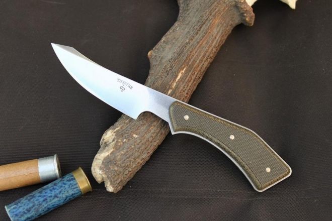 Couteau de chasse artisanal skinner acier mox27co micarta kaki