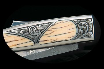 Couteau de collection Tétras ivoire damas gravure anglaise