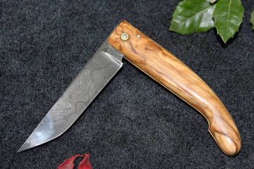 Couteau custom Montségur Prestige damas carbone ronce d'olivier