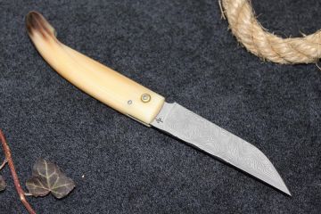Couteau damas inox Montségur Prestige corne jaspée blonde