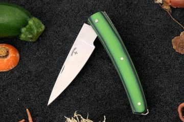 Couteau de poche Harpon lame 14c28 manche G10 vert filets noir