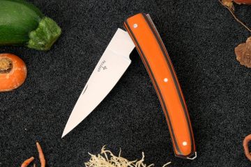 Couteau de poche Harpon lame 14c28 manche G10 orange filets noir