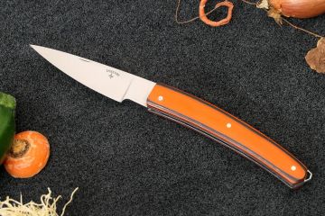 Couteau de poche Harpon lame 14c28 manche G10 orange filets noir