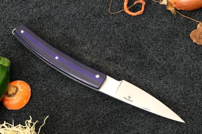 Couteau de poche Harpon lame 14c28 manche G10 violet filets noir