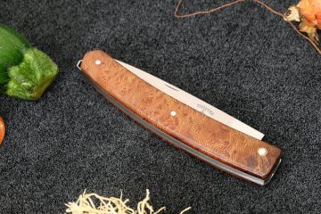 Couteau de poche Harpon lame 14c28 manche loupe platane stabilisé