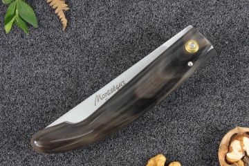 Couteau de poche régional Montségur rustique corne marbrée acier 12c27