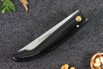 Couteau de poche régional Montségur rustique corne noire acier 12c27