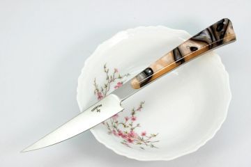 Couteau L\'As de table acier Alenox18cr acrylique rose filets noirs