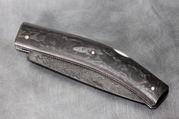 Couteau lame damas Le Chasseur 13 cm fibre de carbone