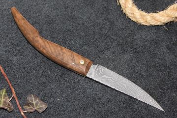 Couteau capucin lame damas carbone Le Plantaurel manche ronce de noyer