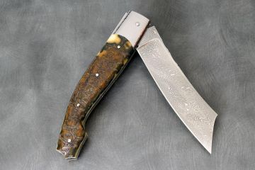 Couteau de luxe Patriarche ivoire mammouth lame acier damas inox