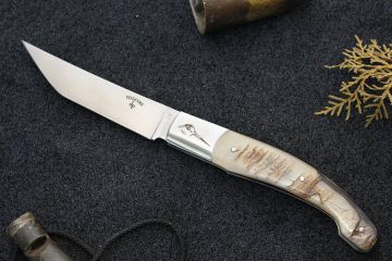 Couteau pliant Baroudeur gravure bécasse acier RWL34 bélier blond