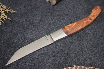 Couteau pliant Baroudeur gravure bécasse acier RWL34 ronce de thuya