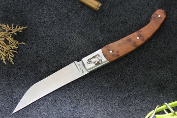 Couteau pliant Baroudeur gravure sanglier acier RWL34 ronce de thuya