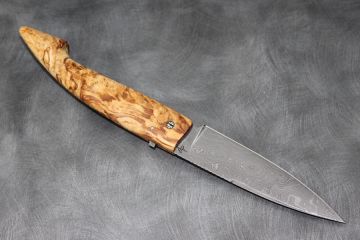 Couteau pliant Berger acier damas inox ronce de hêtre stabilisée