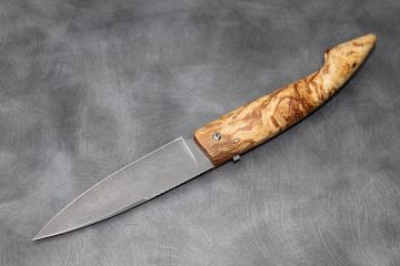 Couteau pliant Berger acier damas inox ronce de hêtre stabilisée