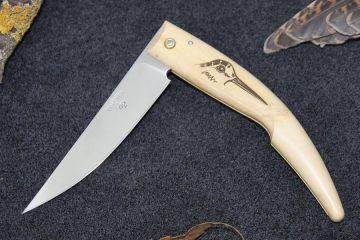 Couteau pliant chasse bécasse,  Plantaurel buis acier inox 12c27