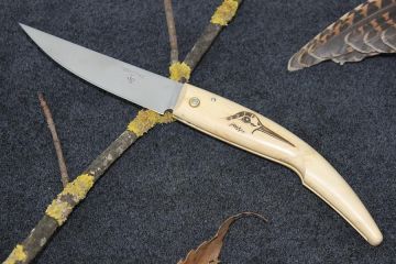 Couteau pliant chasse bécasse,  Plantaurel buis acier inox 12c27
