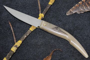 Couteau pliant chasse bécasse, Plantaurel corne blonde acier inox 12c27