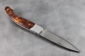 Couteau pliant custom Peyrecave bois de fer Arizona acier damas SGPS