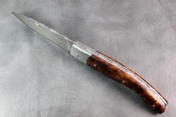 Couteau pliant custom Peyrecave bois de fer Arizona acier damas SGPS