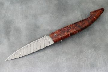 Couteau pliant Berger acier damas carbone loupe de palissandre du Honduras