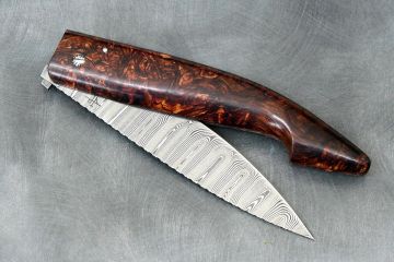 Couteau pliant Berger acier damas carbone loupe de palissandre du Honduras