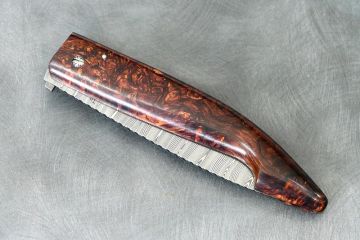 Couteau pliant Berger acier damas carbone loupe de palissandre du Honduras