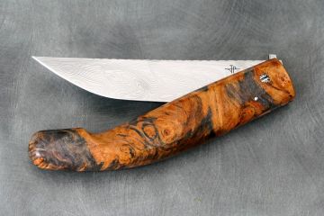 Couteau pliant Tétras loupe d\'érable stabilisée lame acier damas inox