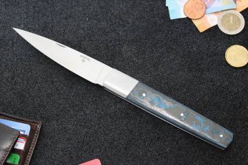 Couteau pliant Espadon lame 14c28n manche fibre de carbone bleu