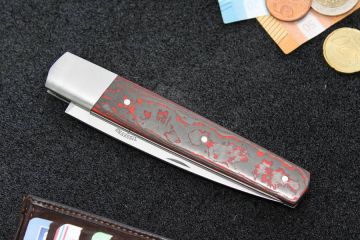 Couteau pliant Espadon lame 14c28n manche fibre de carbone rouge