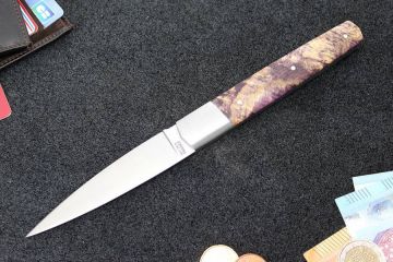 Couteau pliant Espadon lame 14c28n manche loupe d\'érable stabilisée violet