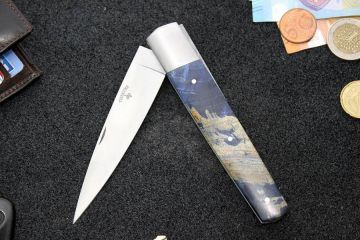Couteau pliant Espadon lame 14c28n manche peuplier stabilisé bleu