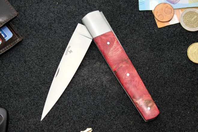 Couteau pliant Espadon lame 14c28n manche peuplier stabilisé rouge