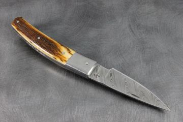 Couteau pliant Harpon ivoire de mammouth acier damas inox